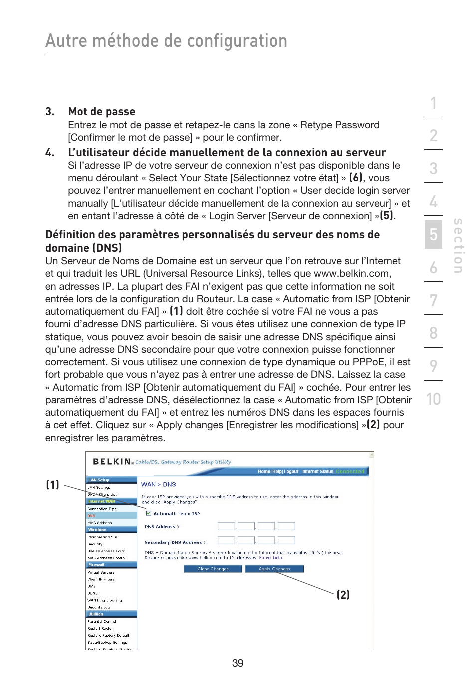Autre méthode de configuration, Se ct io n | Belkin F5D9230UK4 User Manual | Page 153 / 667