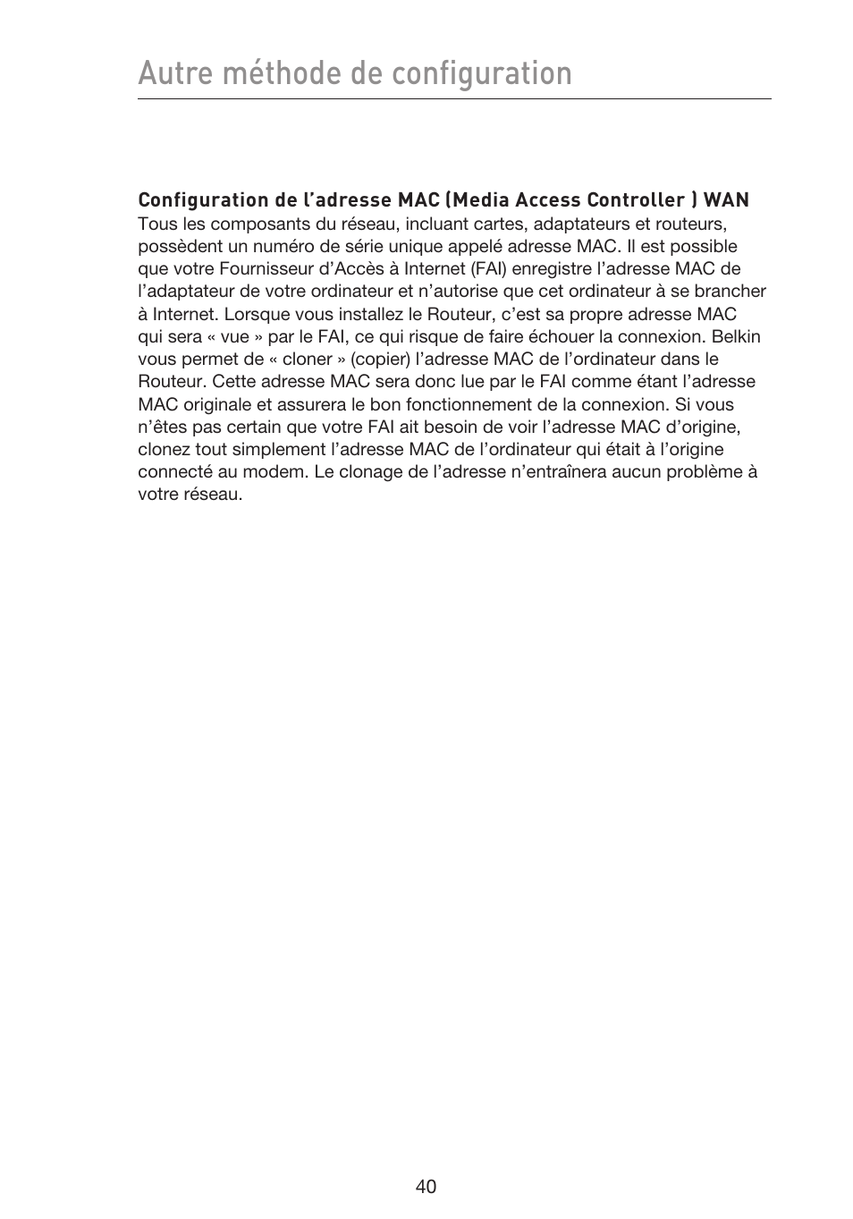 Autre méthode de configuration | Belkin F5D9230UK4 User Manual | Page 154 / 667