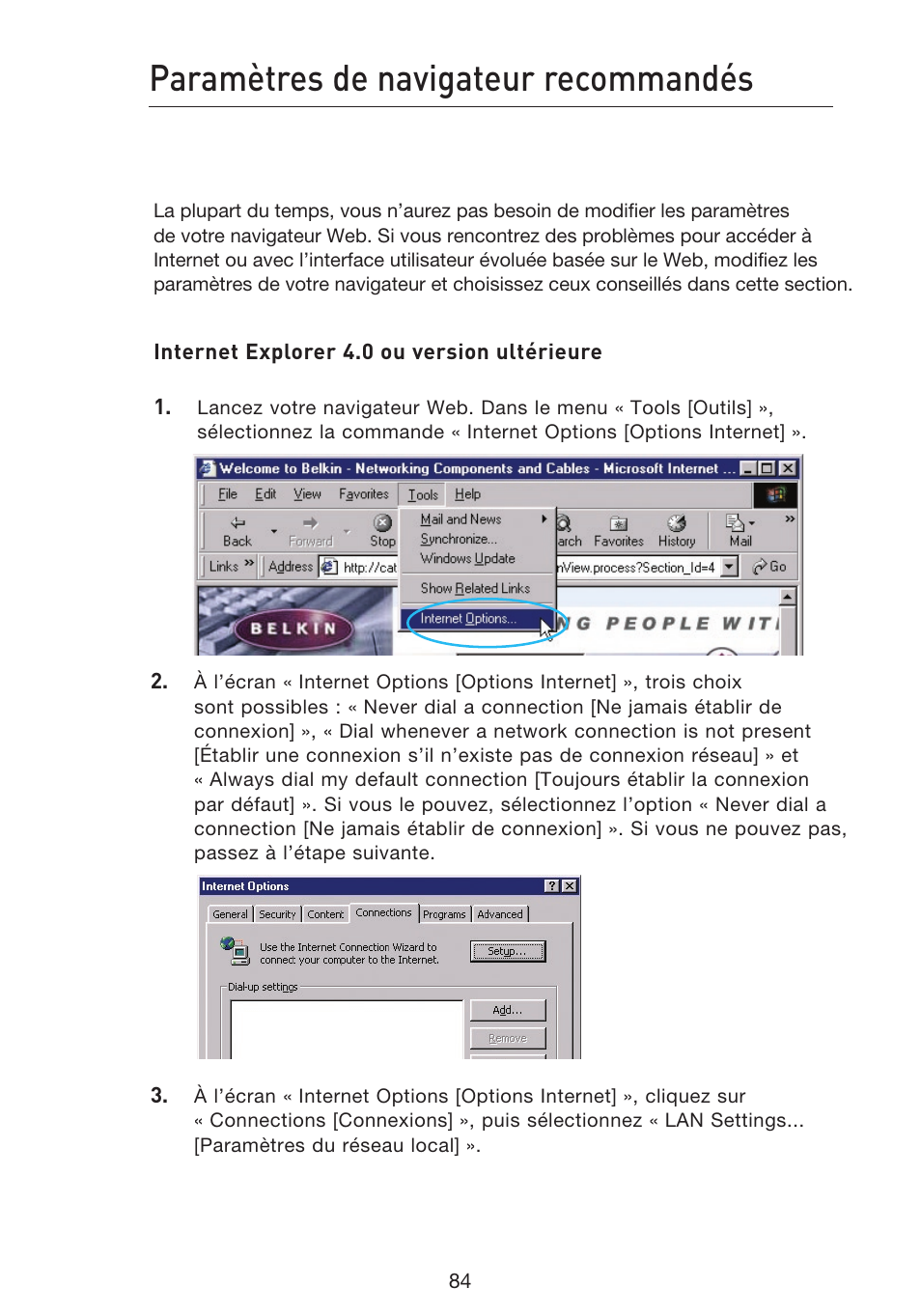Paramètres de navigateur recommandés | Belkin F5D9230UK4 User Manual | Page 198 / 667