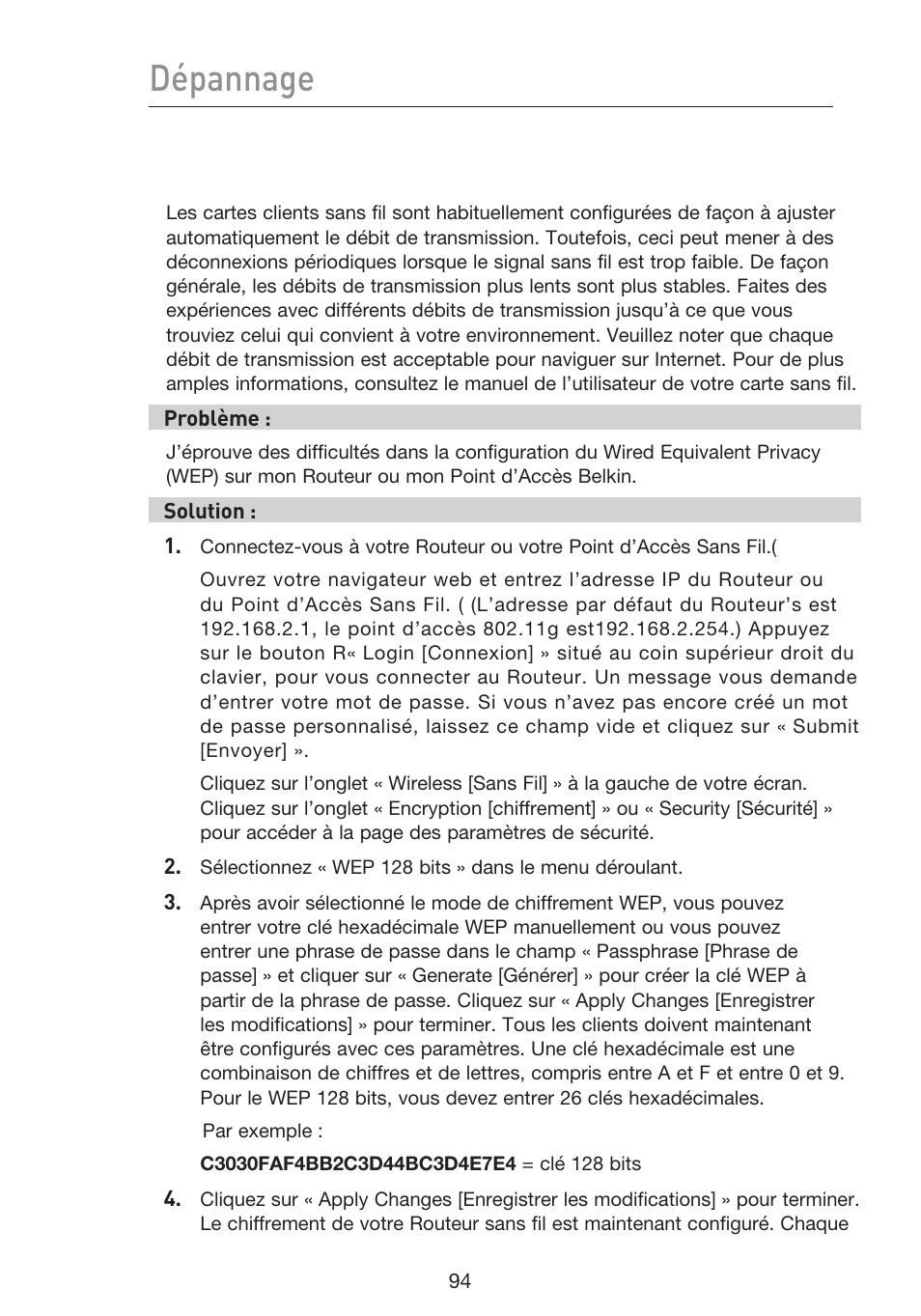 Dépannage | Belkin F5D9230UK4 User Manual | Page 208 / 667