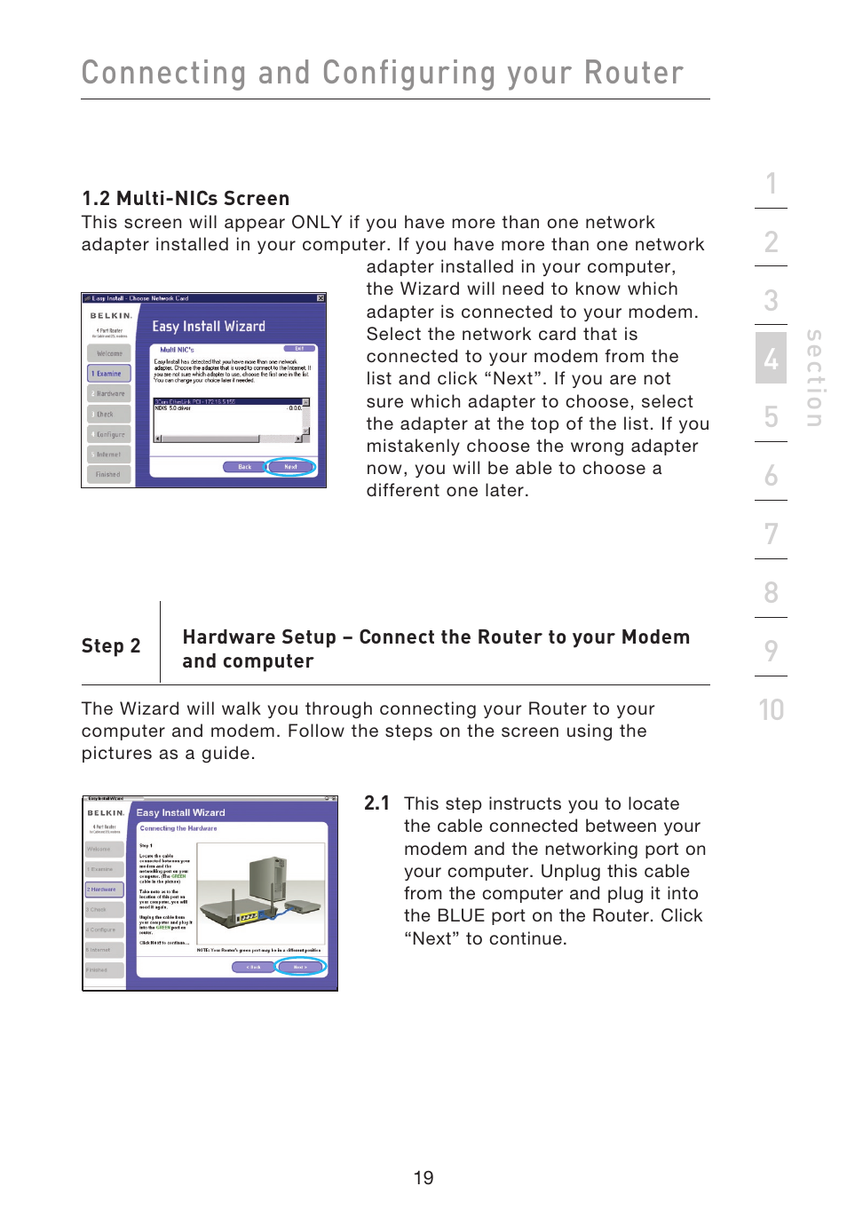 Connecting and configuring your router | Belkin F5D9230UK4 User Manual | Page 21 / 667