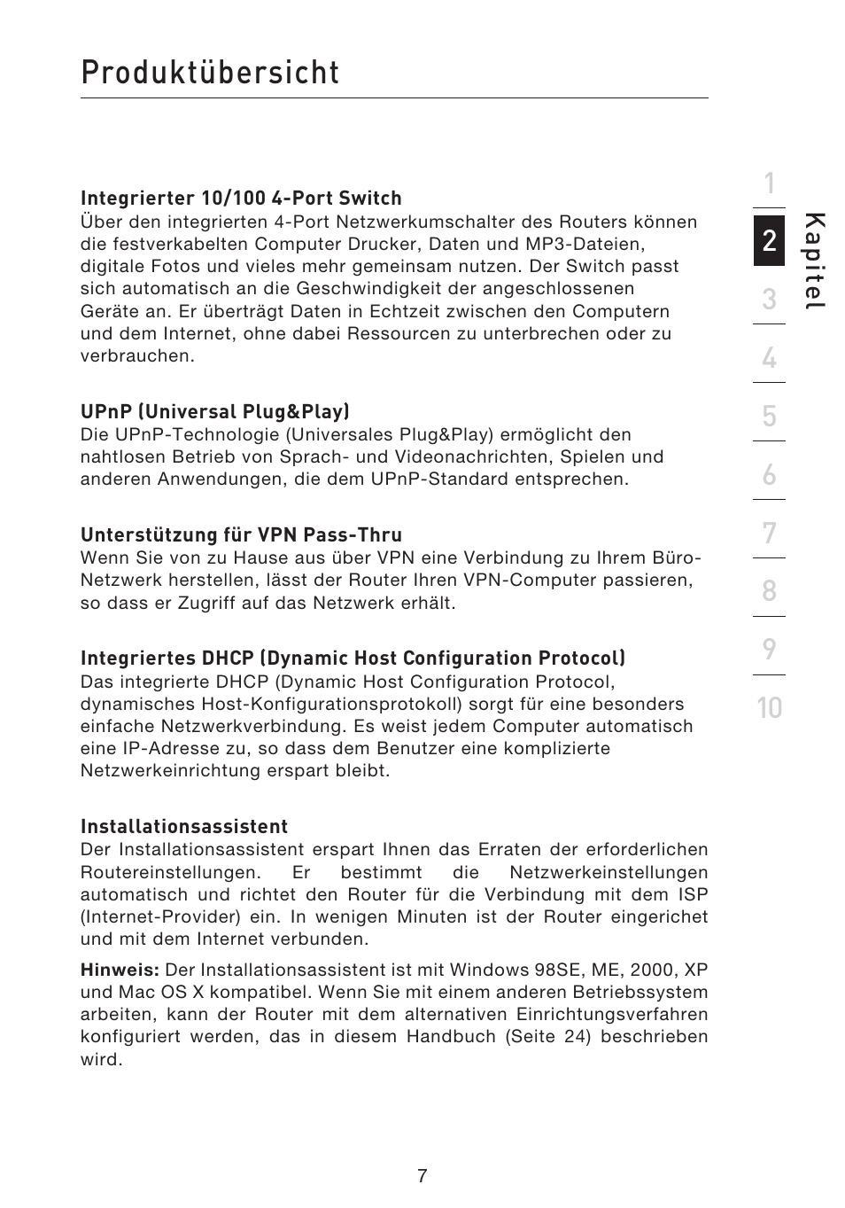 Produktübersicht, Kap ite l | Belkin F5D9230UK4 User Manual | Page 232 / 667
