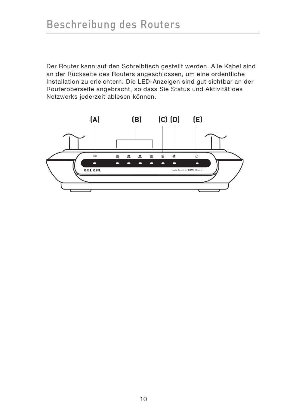 Beschreibung des routers, B) (c) (d) (e) | Belkin F5D9230UK4 User Manual | Page 235 / 667