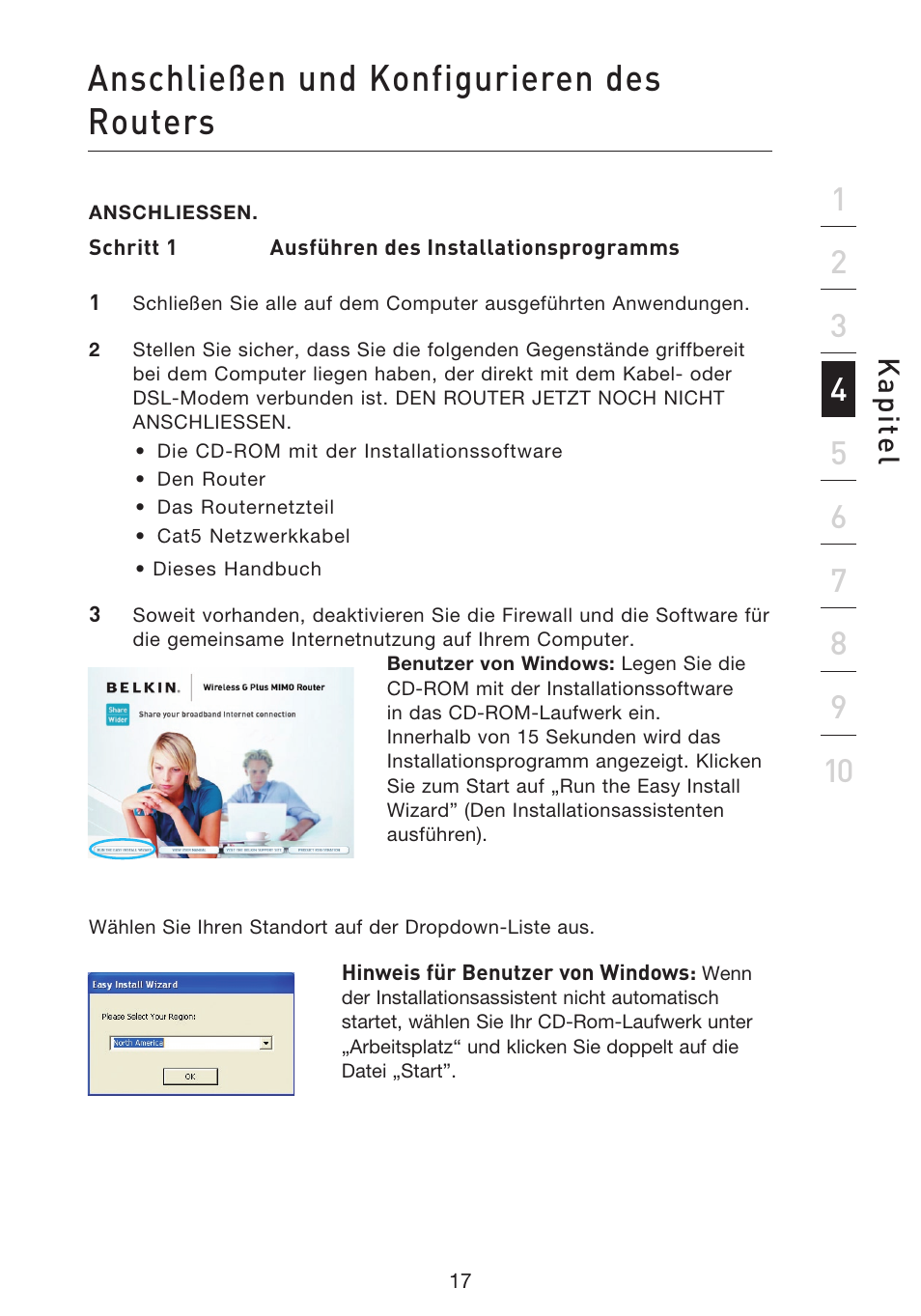 Anschließen und konfigurieren des routers, Kap ite l | Belkin F5D9230UK4 User Manual | Page 242 / 667