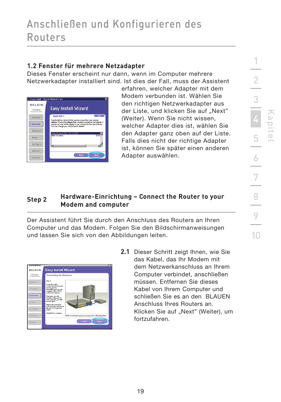 Anschließen und konfigurieren des routers | Belkin F5D9230UK4 User Manual | Page 244 / 667