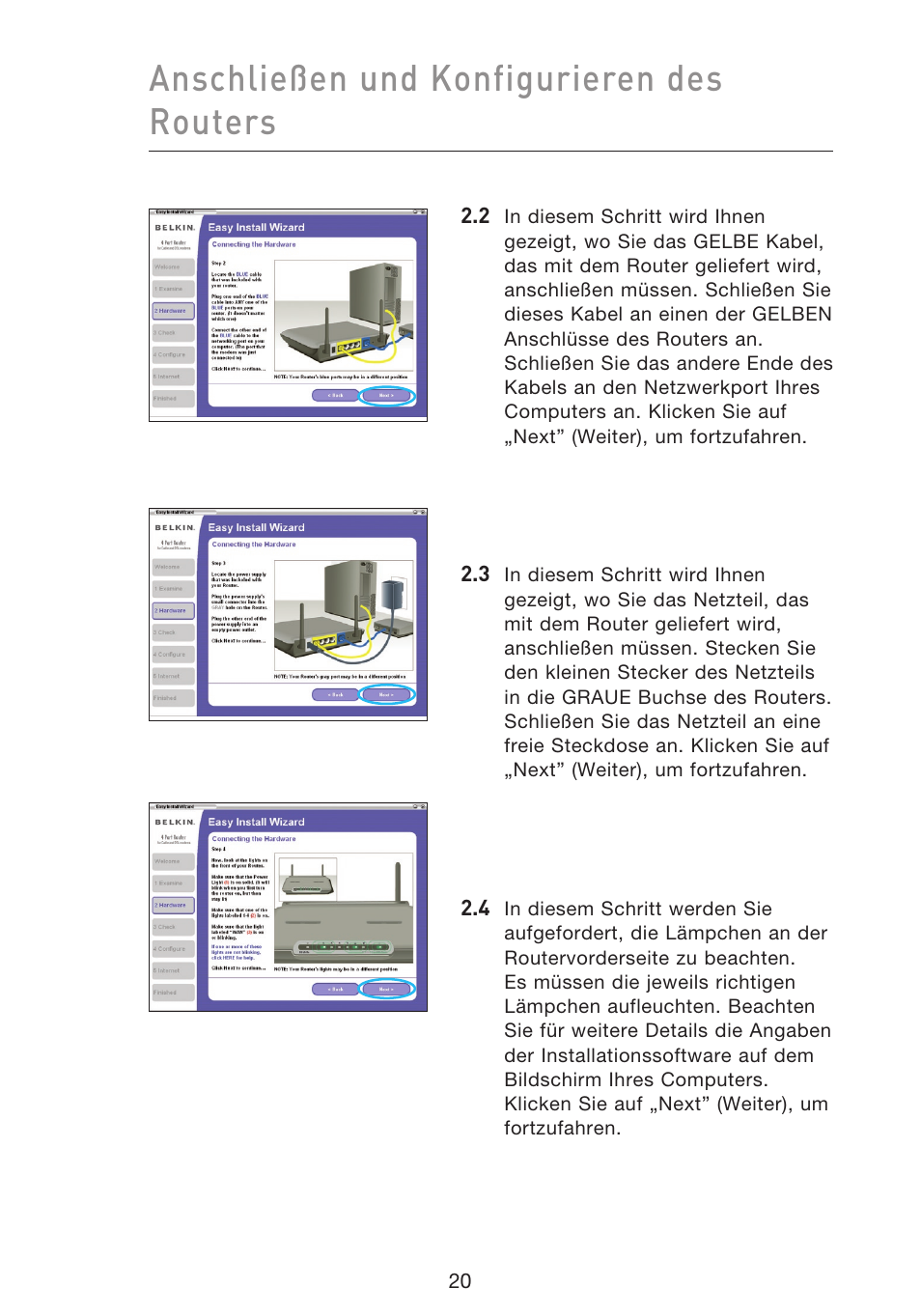 Anschließen und konfigurieren des routers | Belkin F5D9230UK4 User Manual | Page 245 / 667