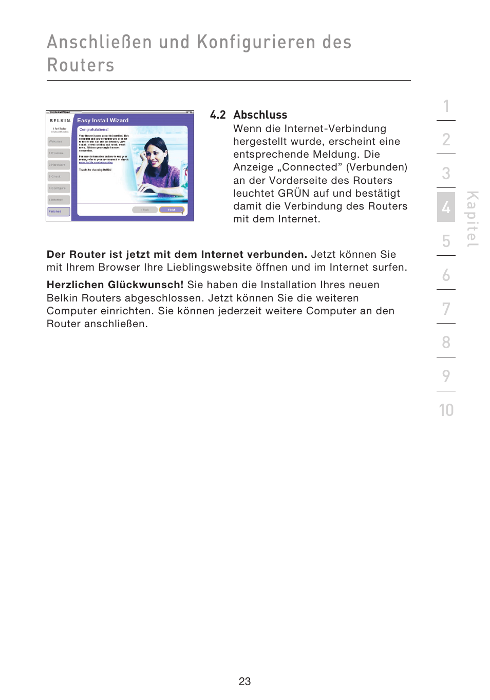 Anschließen und konfigurieren des routers | Belkin F5D9230UK4 User Manual | Page 248 / 667