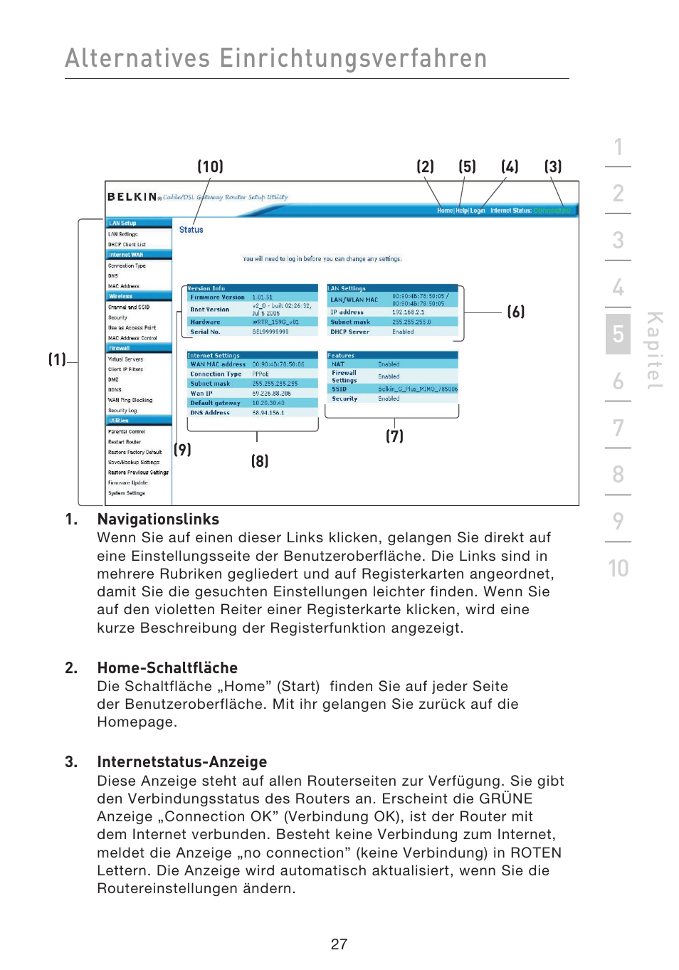 Alternatives einrichtungsverfahren, Kap ite l | Belkin F5D9230UK4 User Manual | Page 252 / 667