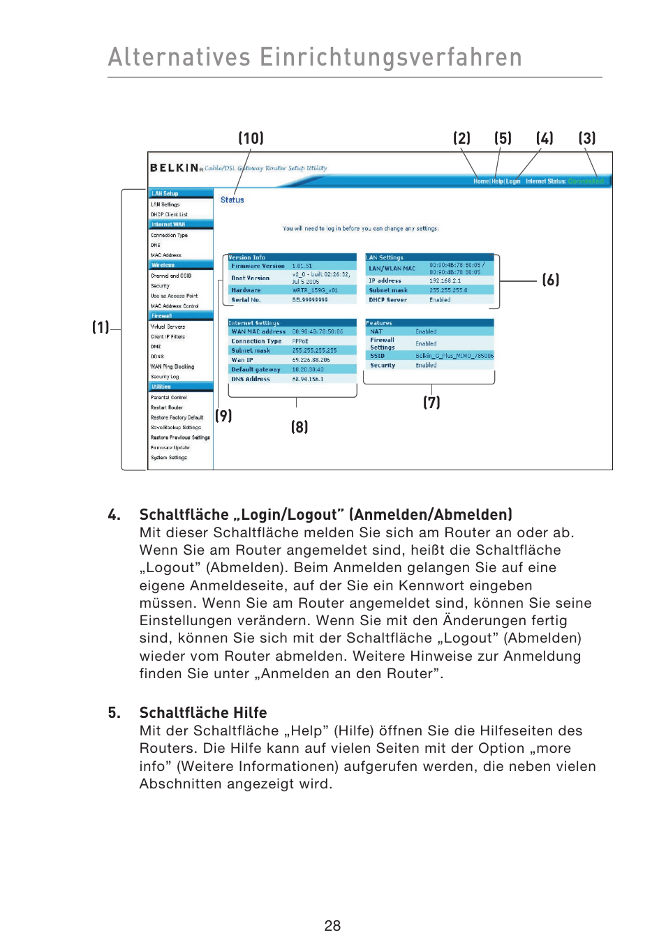 Alternatives einrichtungsverfahren | Belkin F5D9230UK4 User Manual | Page 253 / 667
