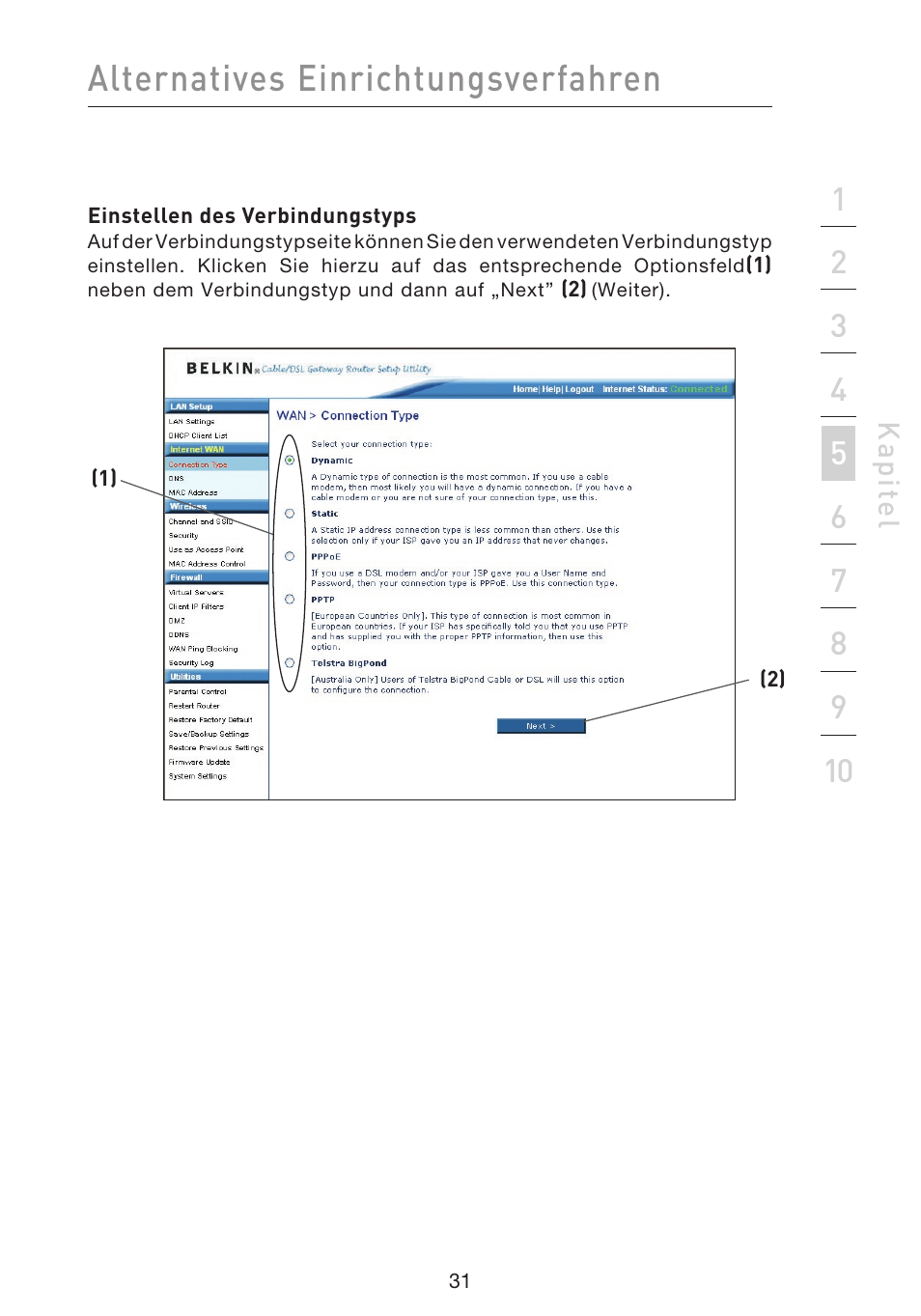Alternatives einrichtungsverfahren | Belkin F5D9230UK4 User Manual | Page 256 / 667