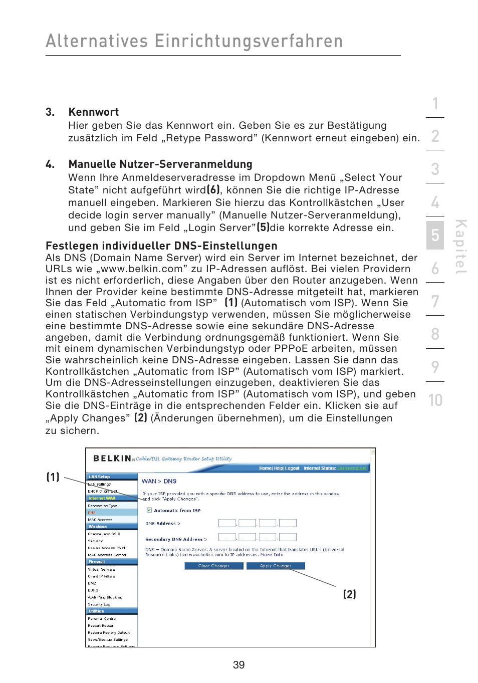 Alternatives einrichtungsverfahren, Kap ite l | Belkin F5D9230UK4 User Manual | Page 264 / 667