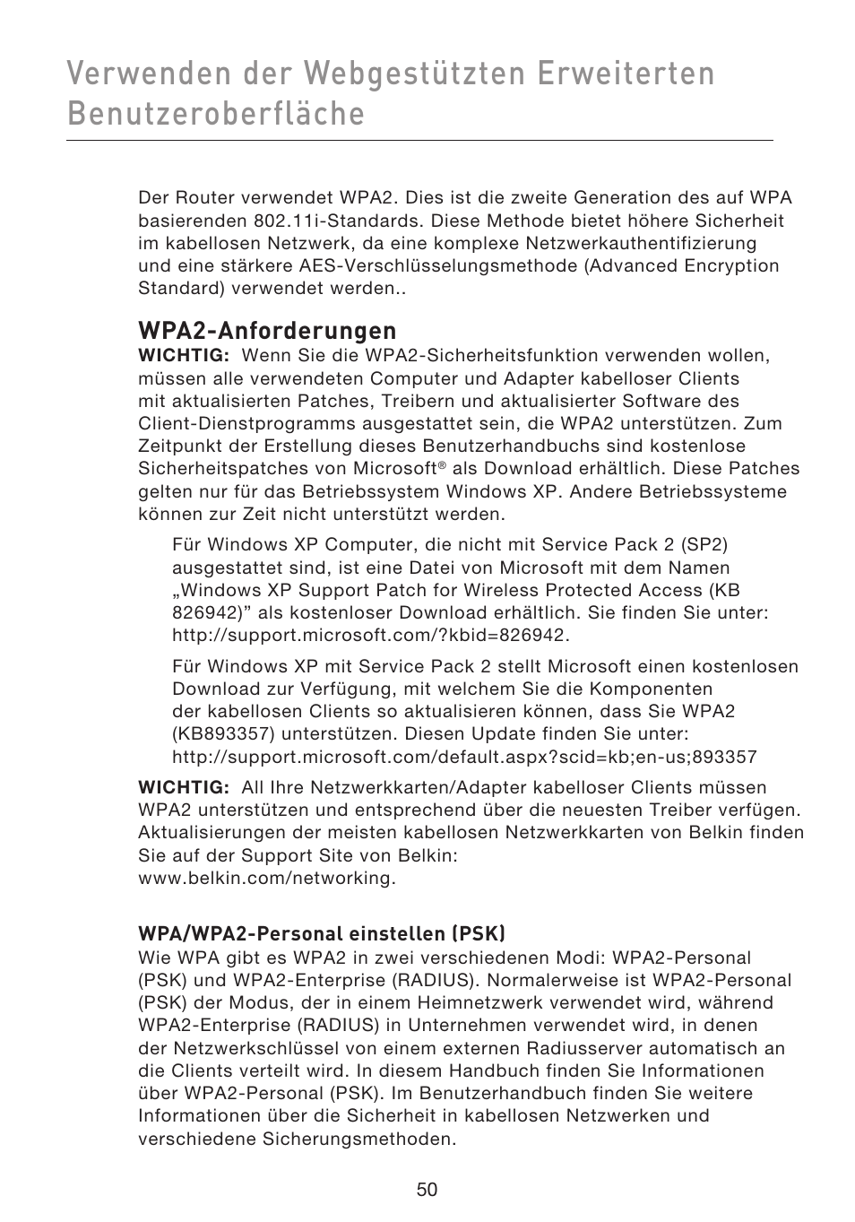 Wpa2-anforderungen | Belkin F5D9230UK4 User Manual | Page 275 / 667