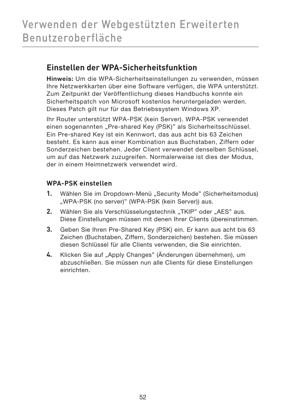 Einstellen der wpa-sicherheitsfunktion | Belkin F5D9230UK4 User Manual | Page 277 / 667