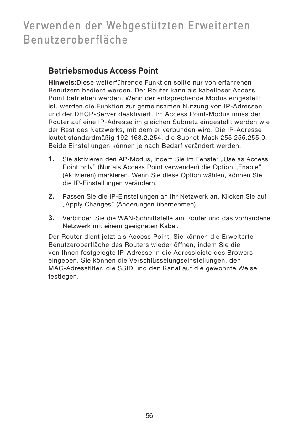 Betriebsmodus access point | Belkin F5D9230UK4 User Manual | Page 281 / 667