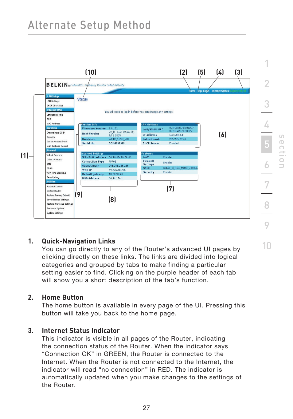 Alternate setup method, Se ct io n | Belkin F5D9230UK4 User Manual | Page 29 / 667