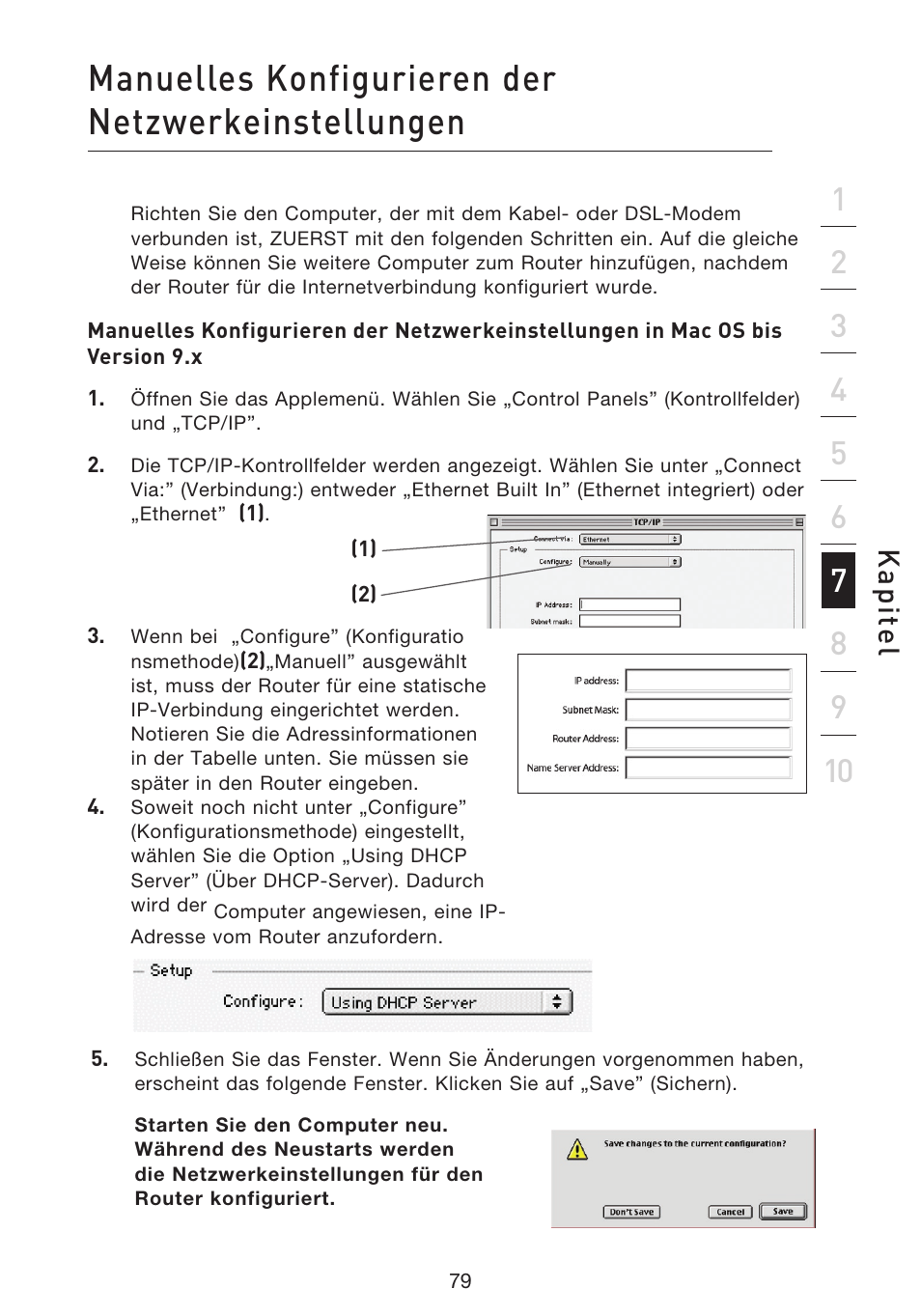 Manuelles konfigurieren der netzwerkeinstellungen, Kap ite l | Belkin F5D9230UK4 User Manual | Page 304 / 667