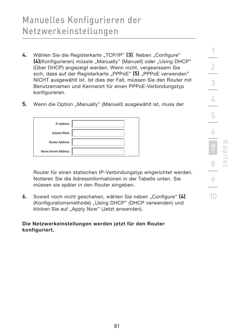 Manuelles konfigurieren der netzwerkeinstellungen, Kap ite l | Belkin F5D9230UK4 User Manual | Page 306 / 667