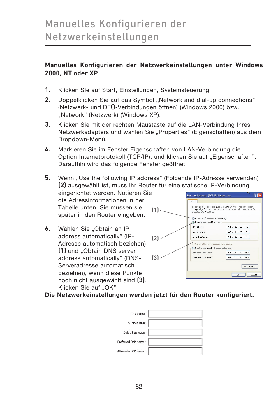 Manuelles konfigurieren der netzwerkeinstellungen | Belkin F5D9230UK4 User Manual | Page 307 / 667