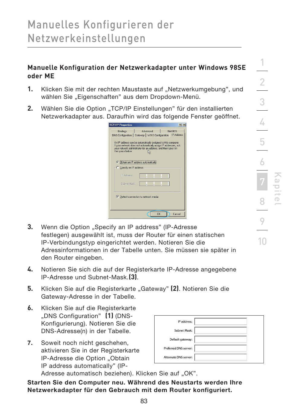 Manuelles konfigurieren der netzwerkeinstellungen, Kap ite l | Belkin F5D9230UK4 User Manual | Page 308 / 667