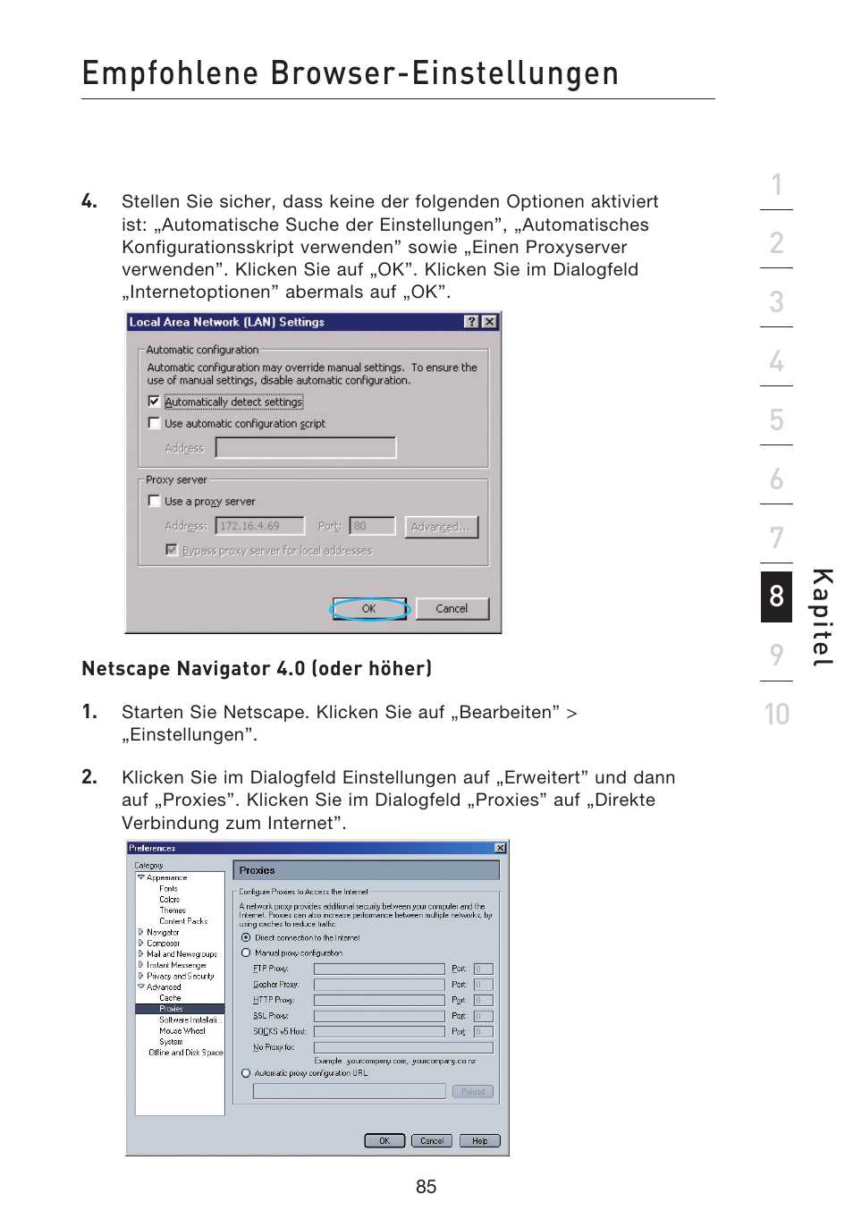 Empfohlene browser-einstellungen, Kap ite l | Belkin F5D9230UK4 User Manual | Page 310 / 667