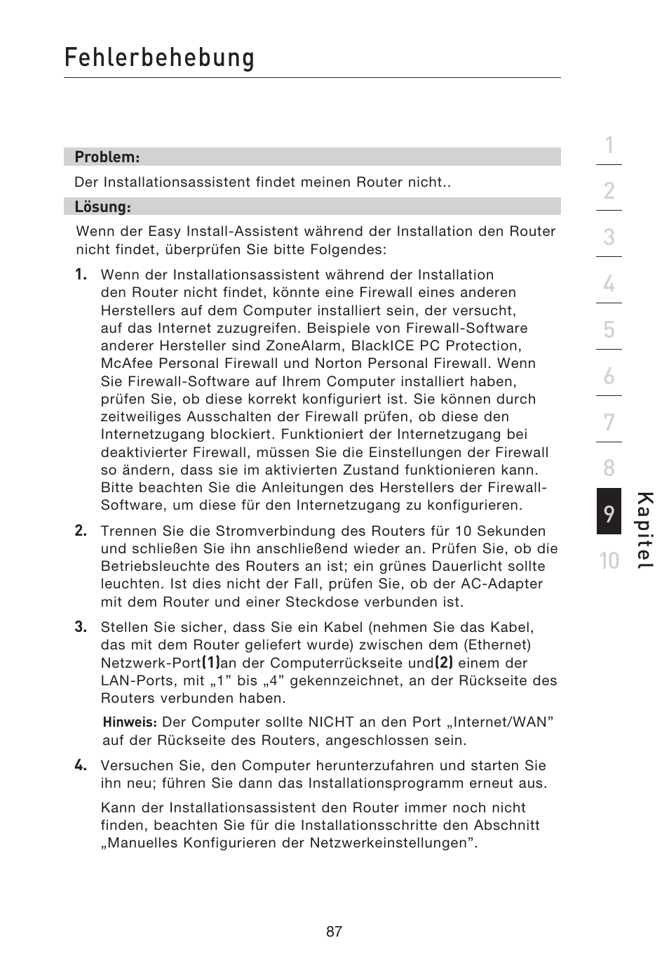 Fehlerbehebung, Kap ite l | Belkin F5D9230UK4 User Manual | Page 312 / 667