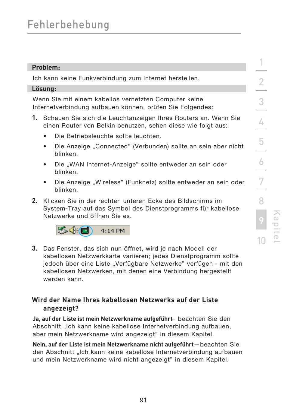 Fehlerbehebung, Kap ite l | Belkin F5D9230UK4 User Manual | Page 316 / 667