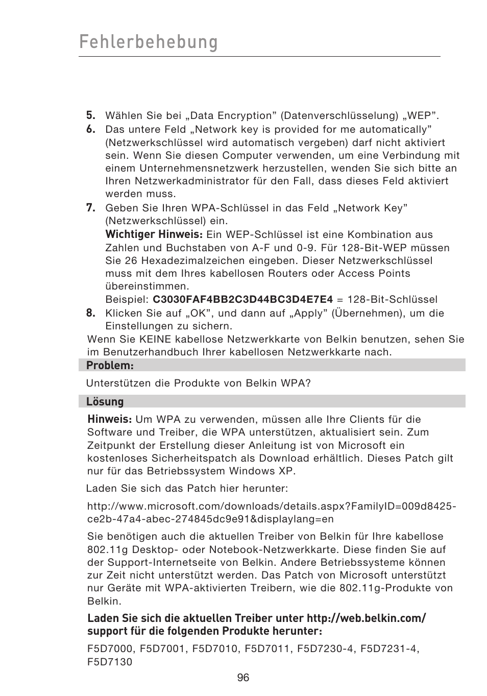 Fehlerbehebung | Belkin F5D9230UK4 User Manual | Page 321 / 667