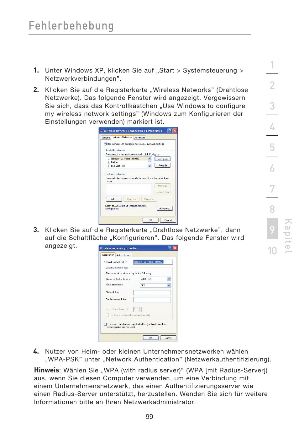 Fehlerbehebung, Kap ite l | Belkin F5D9230UK4 User Manual | Page 324 / 667