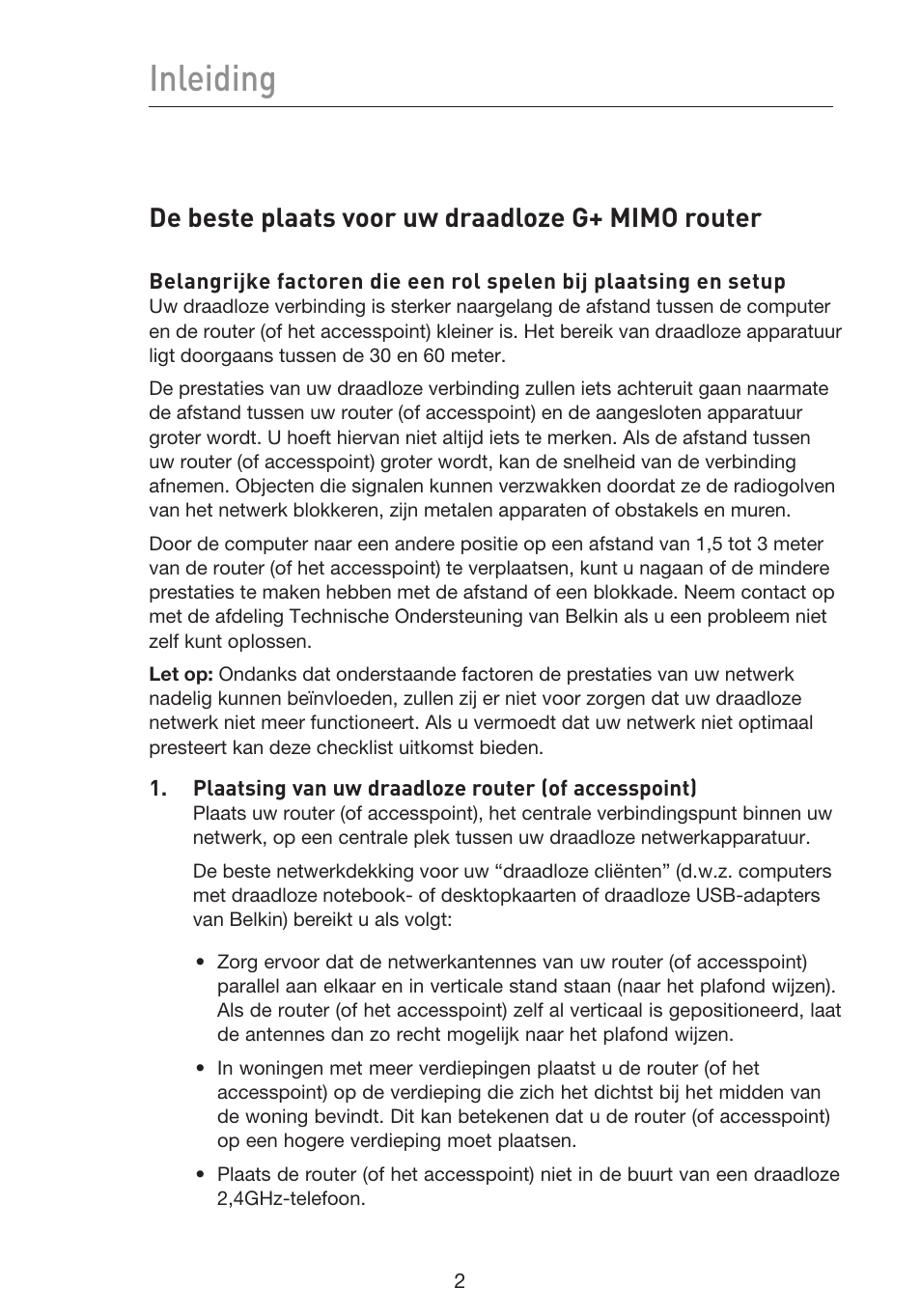 Inleiding, De beste plaats voor uw draadloze g+ mimo router | Belkin F5D9230UK4 User Manual | Page 338 / 667