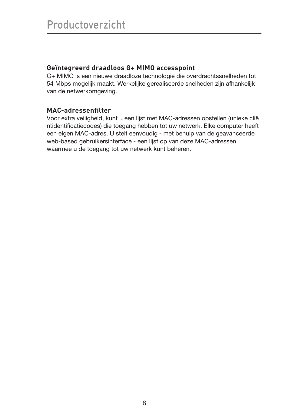 Productoverzicht | Belkin F5D9230UK4 User Manual | Page 344 / 667
