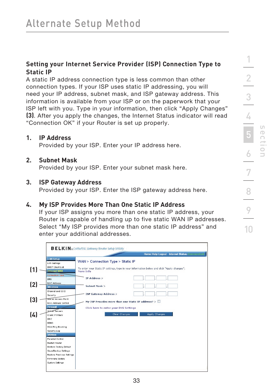 Alternate setup method, Se ct io n | Belkin F5D9230UK4 User Manual | Page 35 / 667