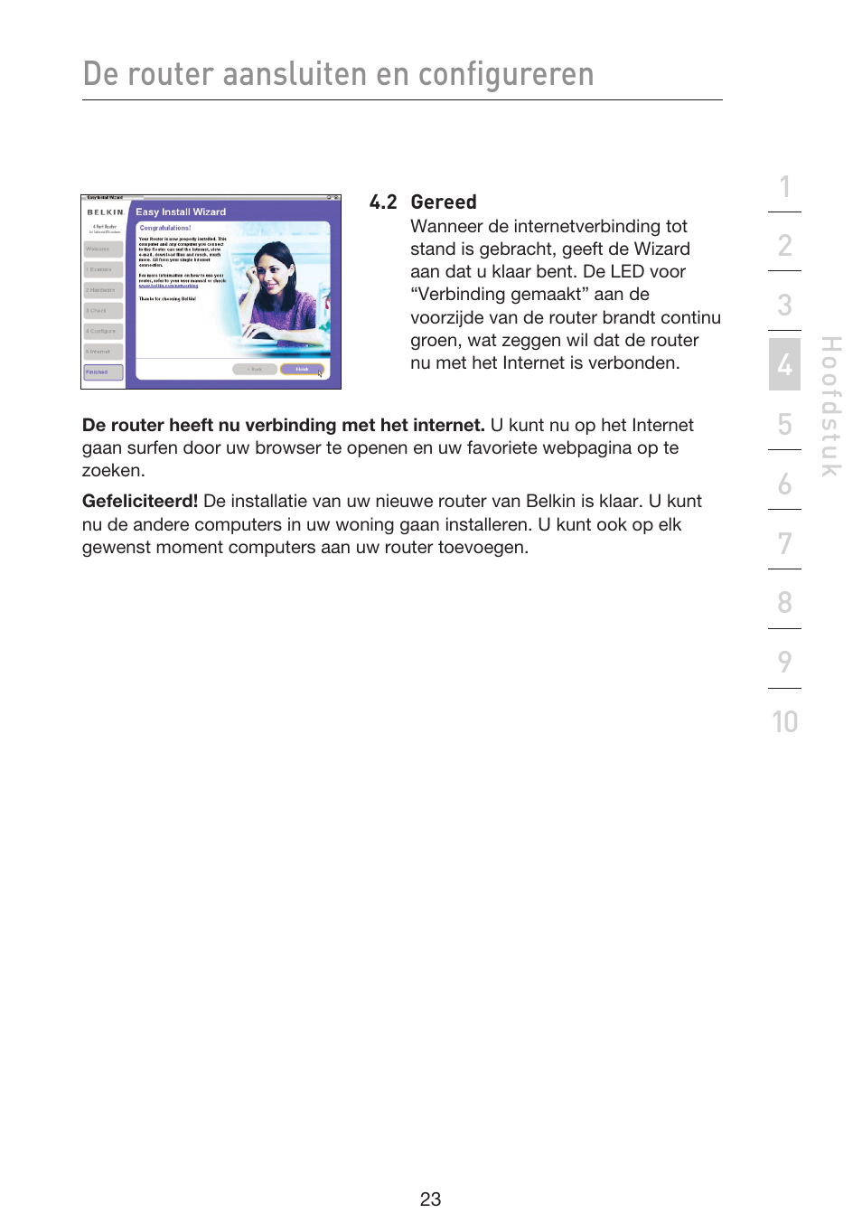 De router aansluiten en configureren | Belkin F5D9230UK4 User Manual | Page 359 / 667