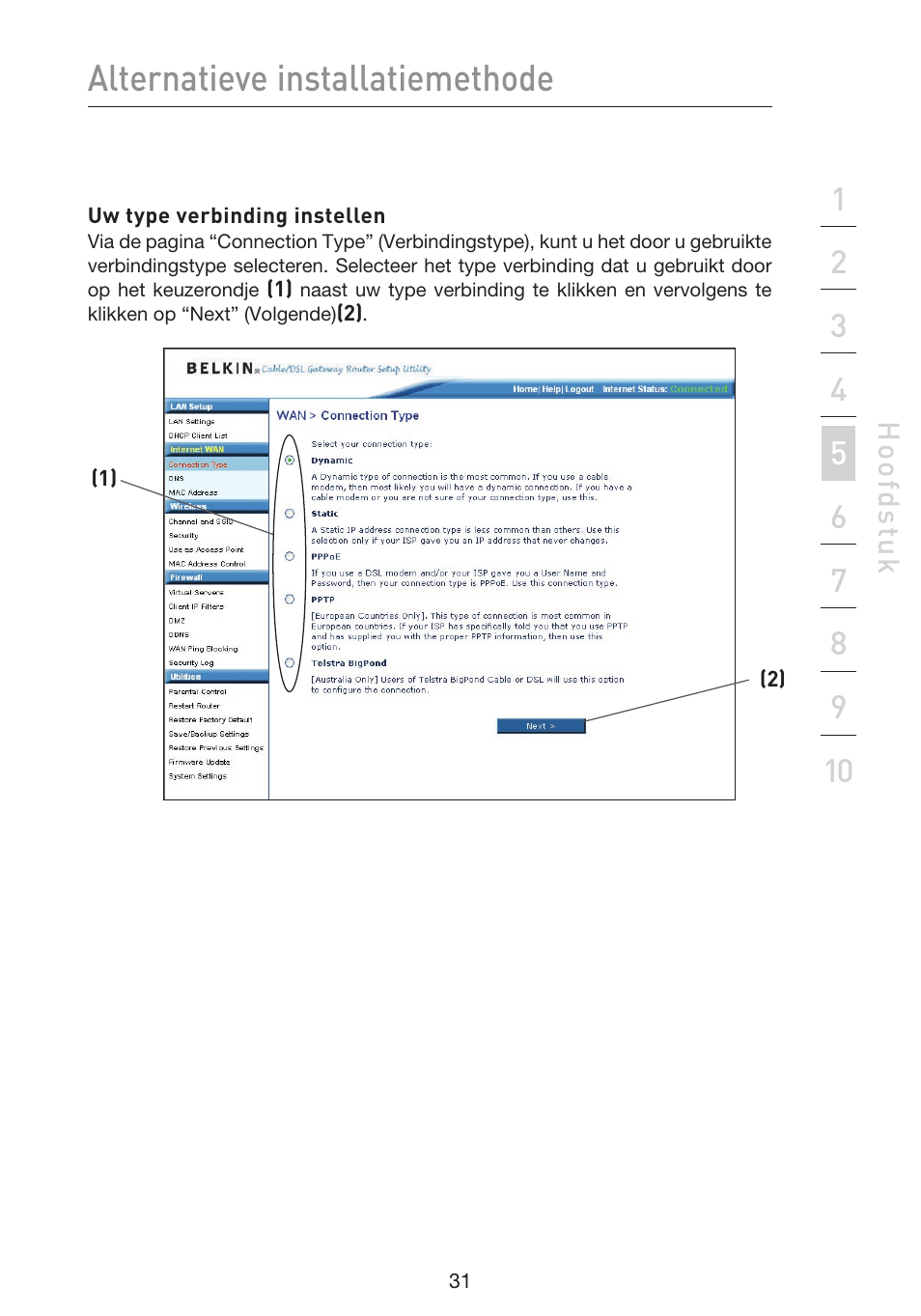 Alternatieve installatiemethode | Belkin F5D9230UK4 User Manual | Page 367 / 667