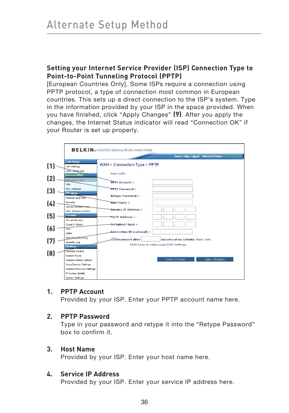 Alternate setup method | Belkin F5D9230UK4 User Manual | Page 38 / 667