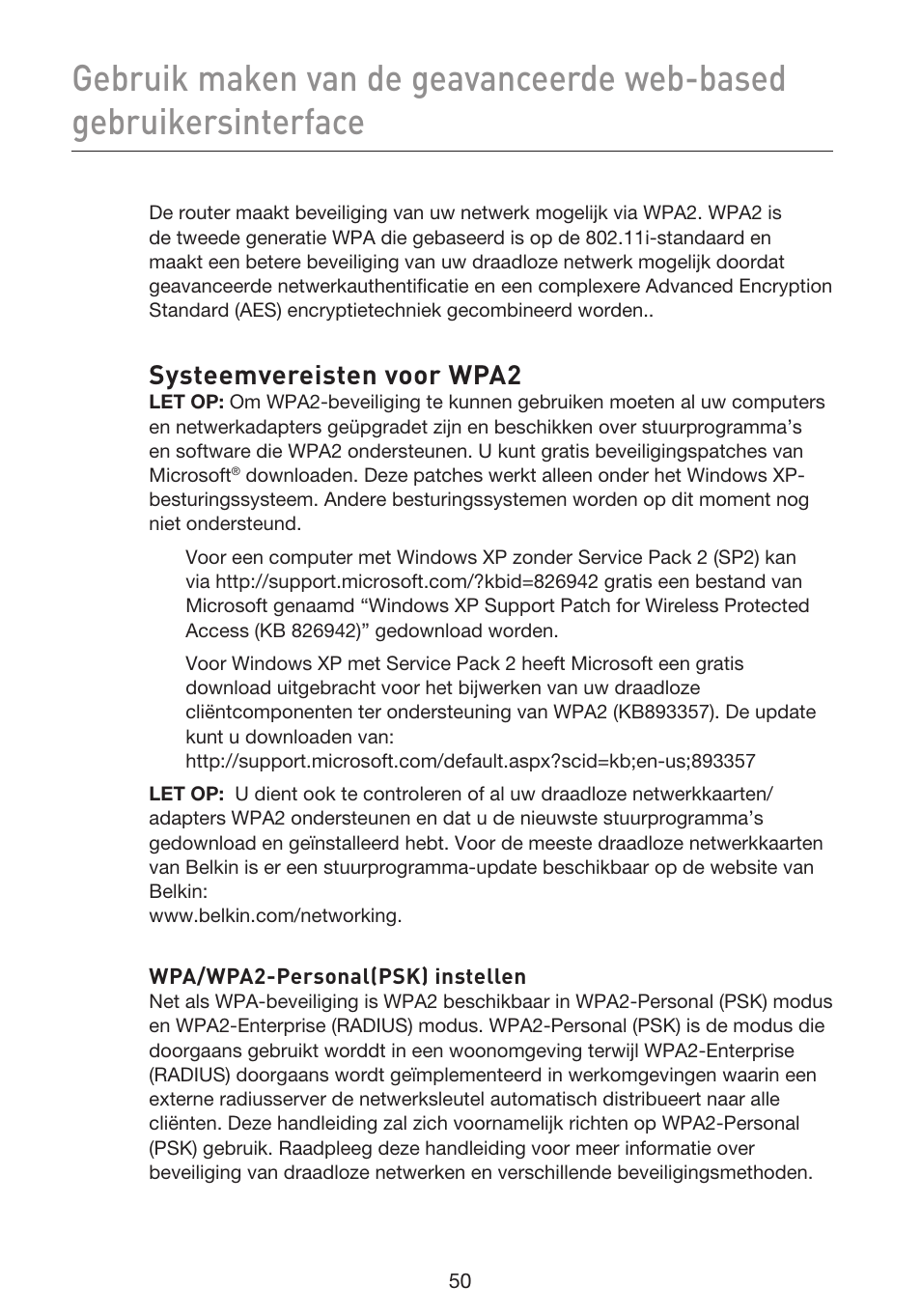 Systeemvereisten voor wpa2 | Belkin F5D9230UK4 User Manual | Page 386 / 667