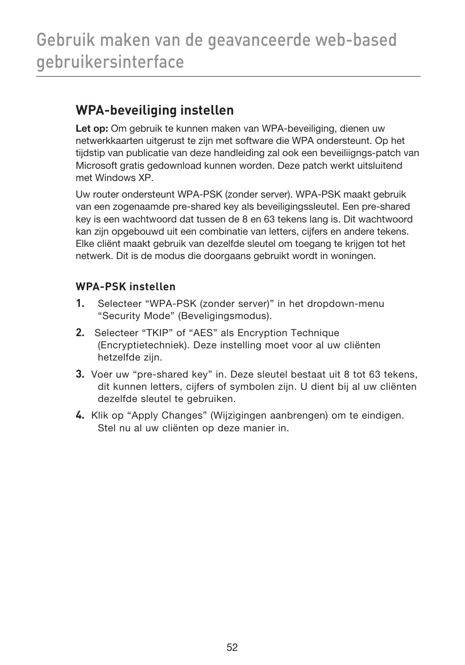 Wpa-beveiliging instellen | Belkin F5D9230UK4 User Manual | Page 388 / 667