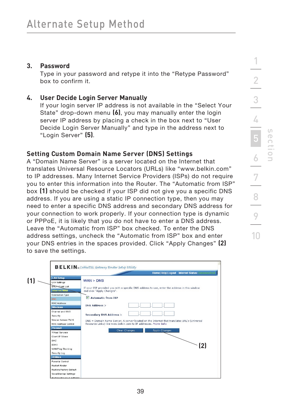 Alternate setup method, Se ct io n | Belkin F5D9230UK4 User Manual | Page 41 / 667