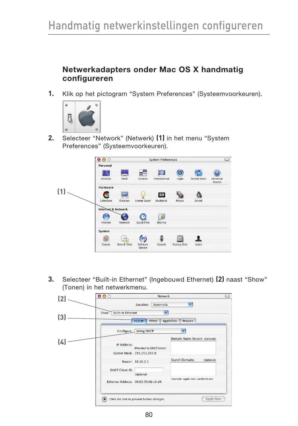 Handmatig netwerkinstellingen configureren | Belkin F5D9230UK4 User Manual | Page 416 / 667