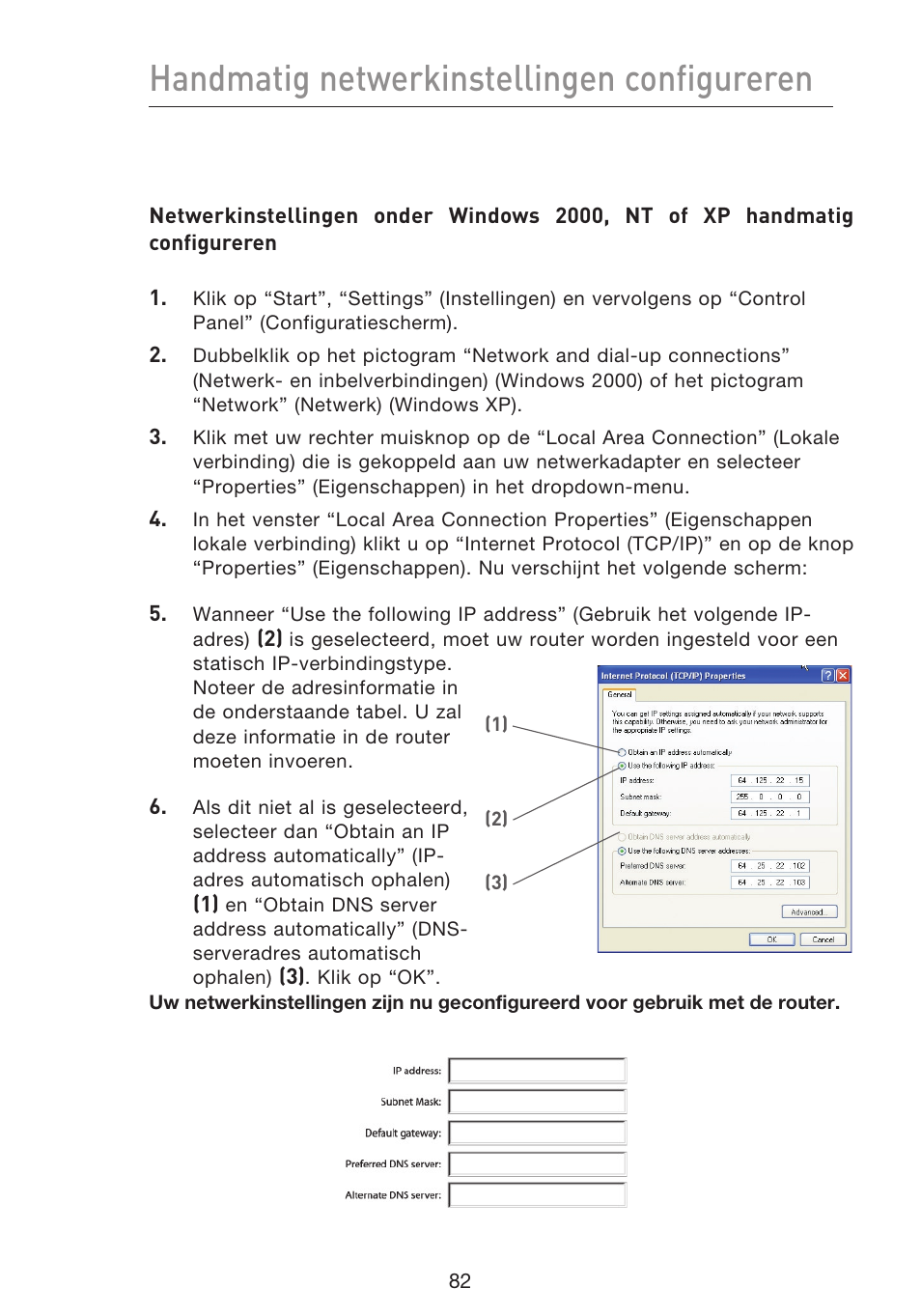 Handmatig netwerkinstellingen configureren | Belkin F5D9230UK4 User Manual | Page 418 / 667