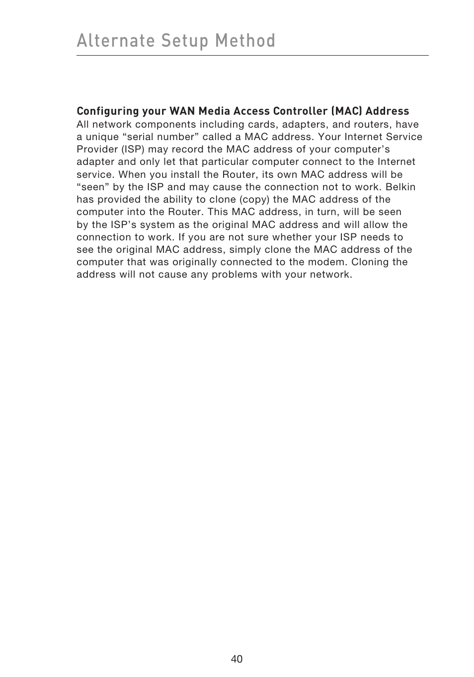 Alternate setup method | Belkin F5D9230UK4 User Manual | Page 42 / 667
