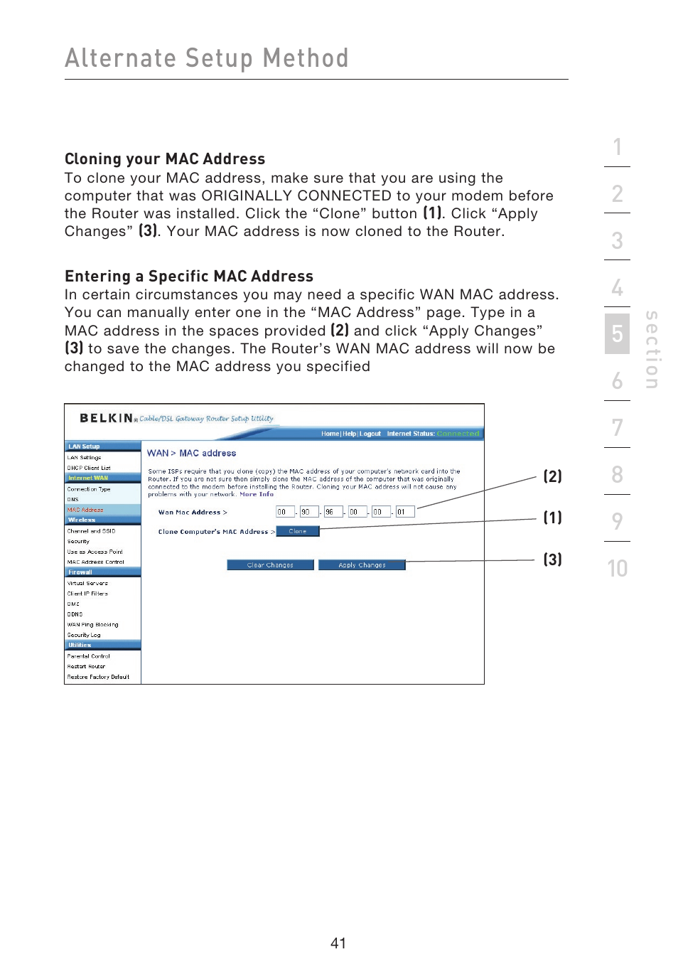 Alternate setup method, Se ct io n | Belkin F5D9230UK4 User Manual | Page 43 / 667
