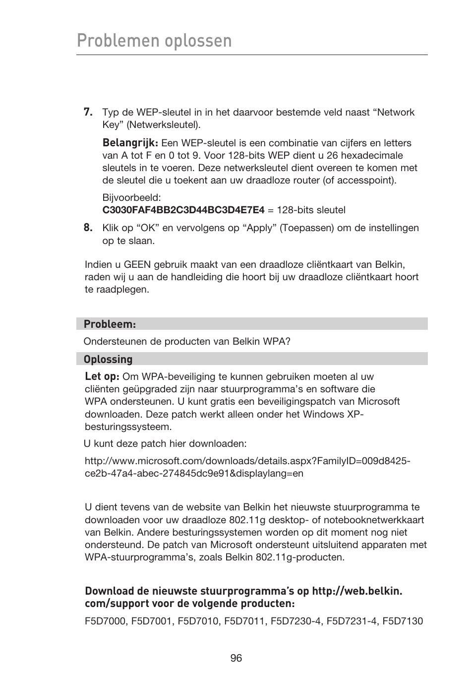 Problemen oplossen | Belkin F5D9230UK4 User Manual | Page 432 / 667