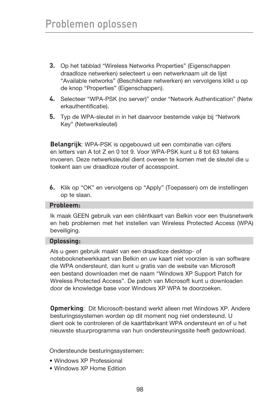 Problemen oplossen | Belkin F5D9230UK4 User Manual | Page 434 / 667
