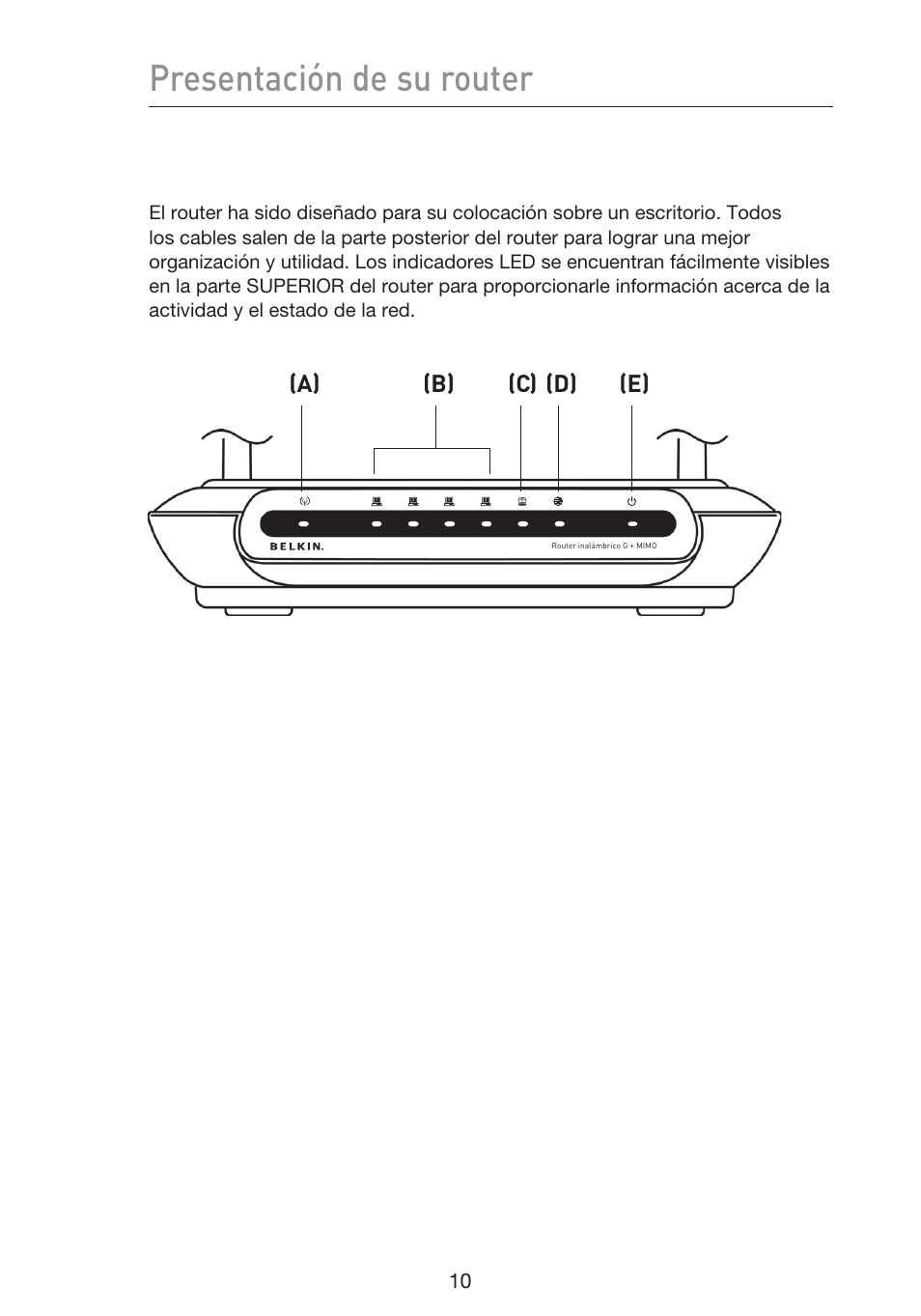 Presentación de su router, B) (c) (d) (e) | Belkin F5D9230UK4 User Manual | Page 457 / 667