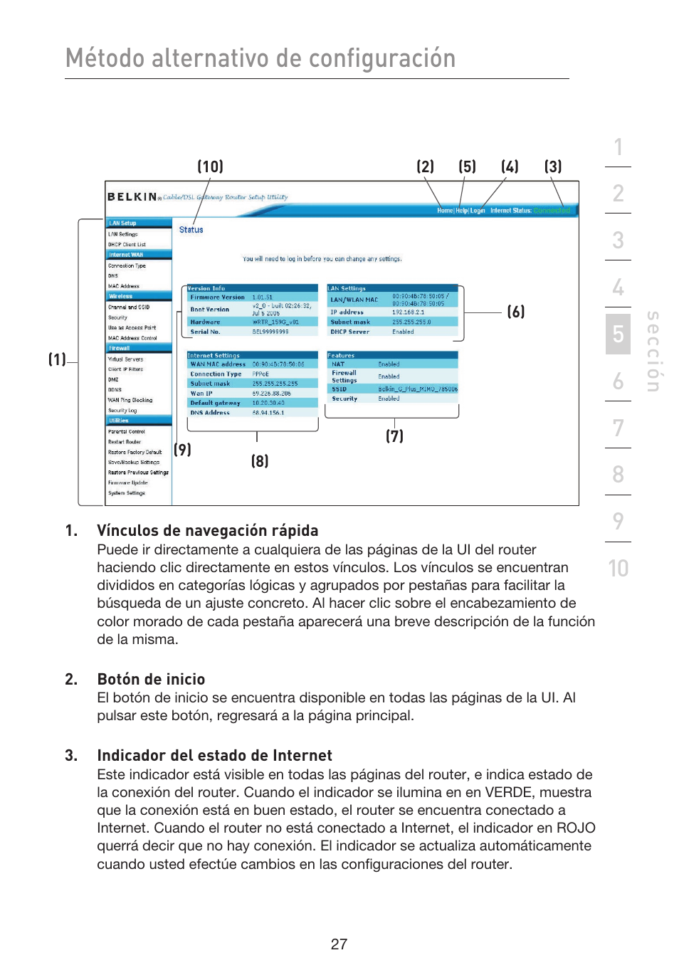 Método alternativo de configuración, Se cc ió n | Belkin F5D9230UK4 User Manual | Page 474 / 667