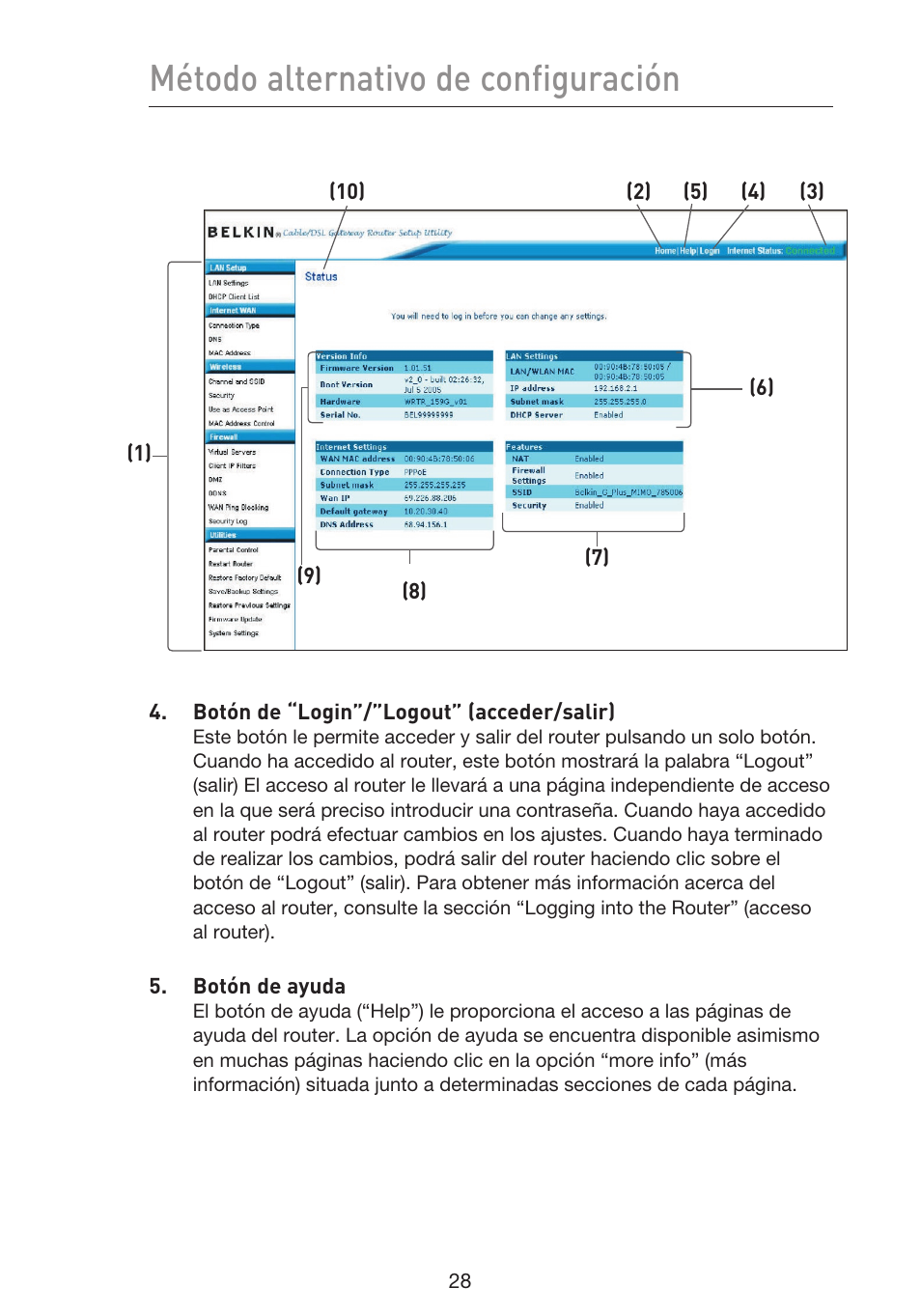 Método alternativo de configuración | Belkin F5D9230UK4 User Manual | Page 475 / 667