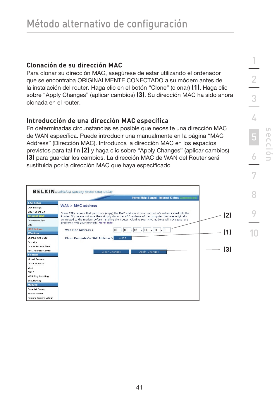 Método alternativo de configuración, Se cc ió n | Belkin F5D9230UK4 User Manual | Page 488 / 667