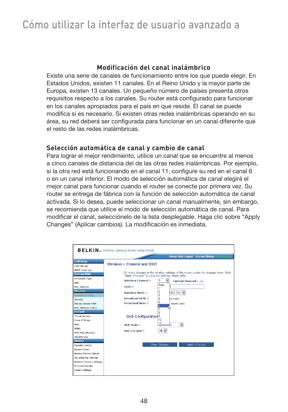 Cómo utilizar la interfaz de usuario avanzado a | Belkin F5D9230UK4 User Manual | Page 495 / 667