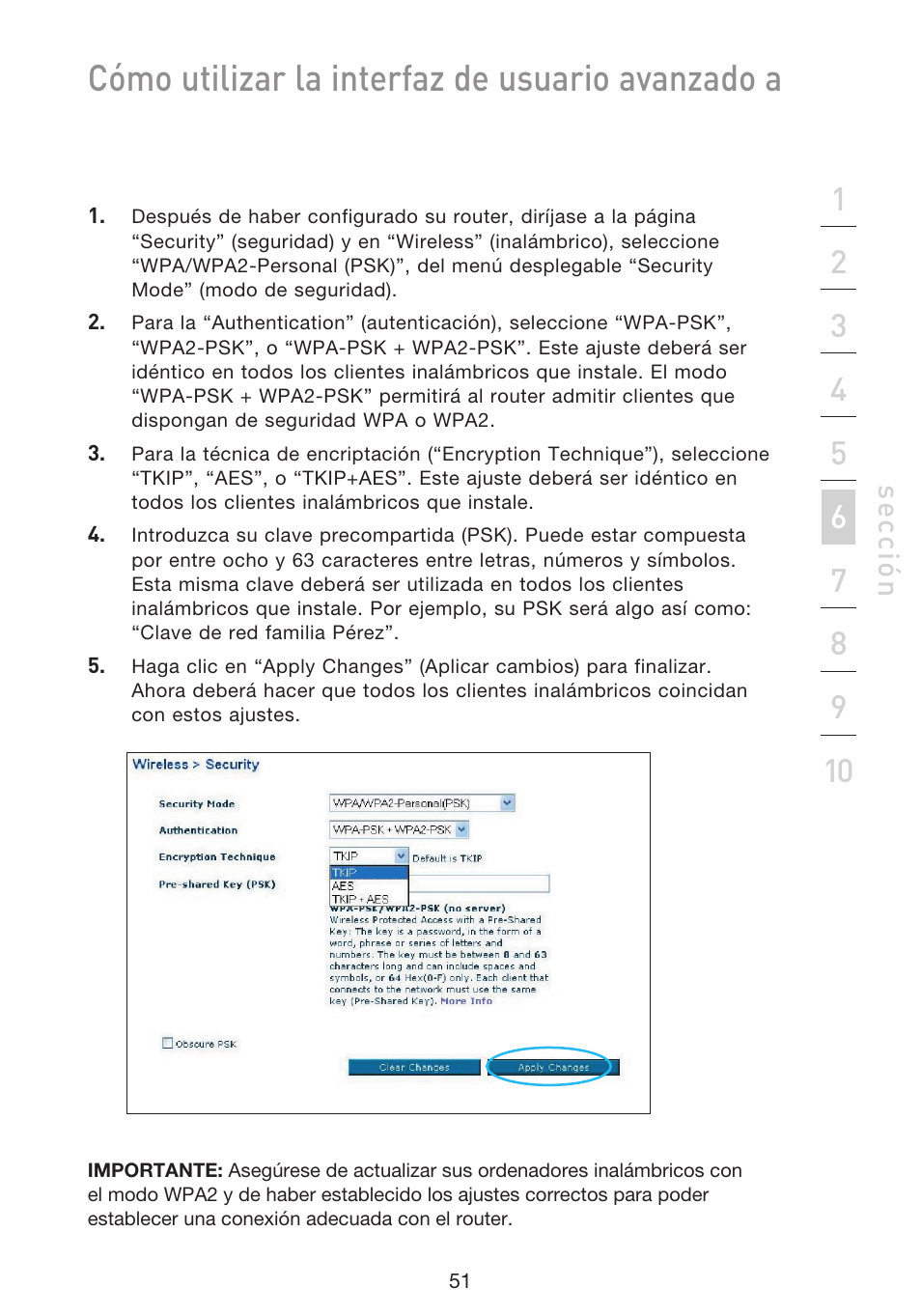 Cómo utilizar la interfaz de usuario avanzado a, Se cc ió n | Belkin F5D9230UK4 User Manual | Page 498 / 667