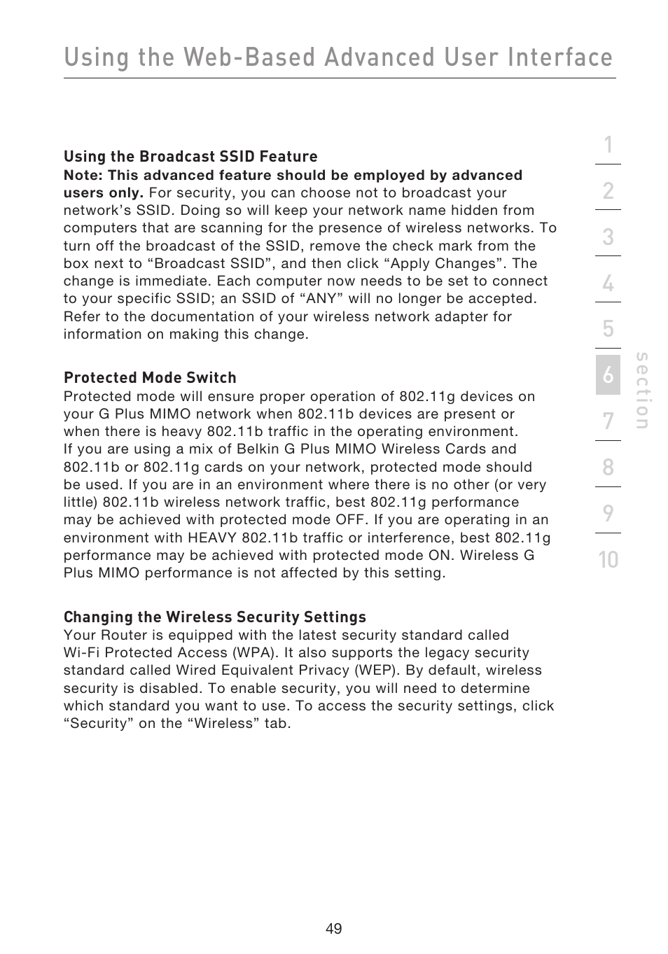 Using the web-based advanced user interface | Belkin F5D9230UK4 User Manual | Page 51 / 667